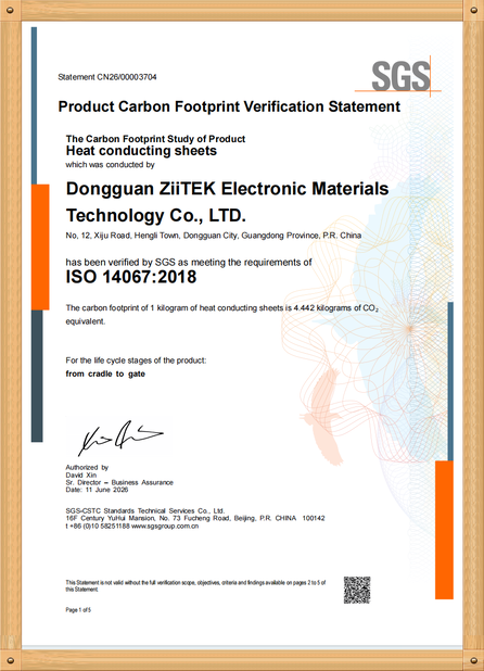 الصين Dongguan Ziitek Electronical Material and Technology Co., Ltd الشهادات